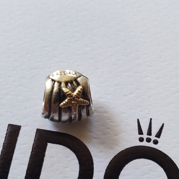 Pandora Seashell & Starfish Charm Sterling 925 & Gold 14k Bead Authentic - Picture 6 of 8